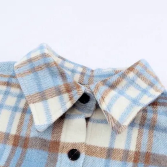 Sky Blue & Beige Long Plaid Shacket NWT - Picture 5 of 14